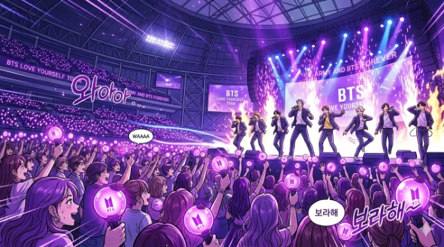 BTS ARMY concert with purple lightsticks