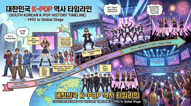 K-pop history timeline from 1992 to global stage