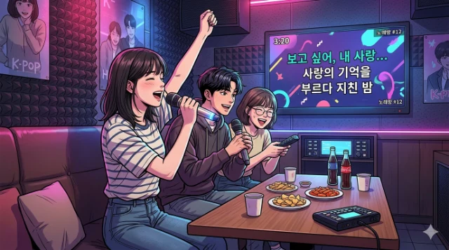 Korean norebang karaoke room with microphone