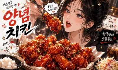 Korean yangnyeom fried chicken with spicy sauce