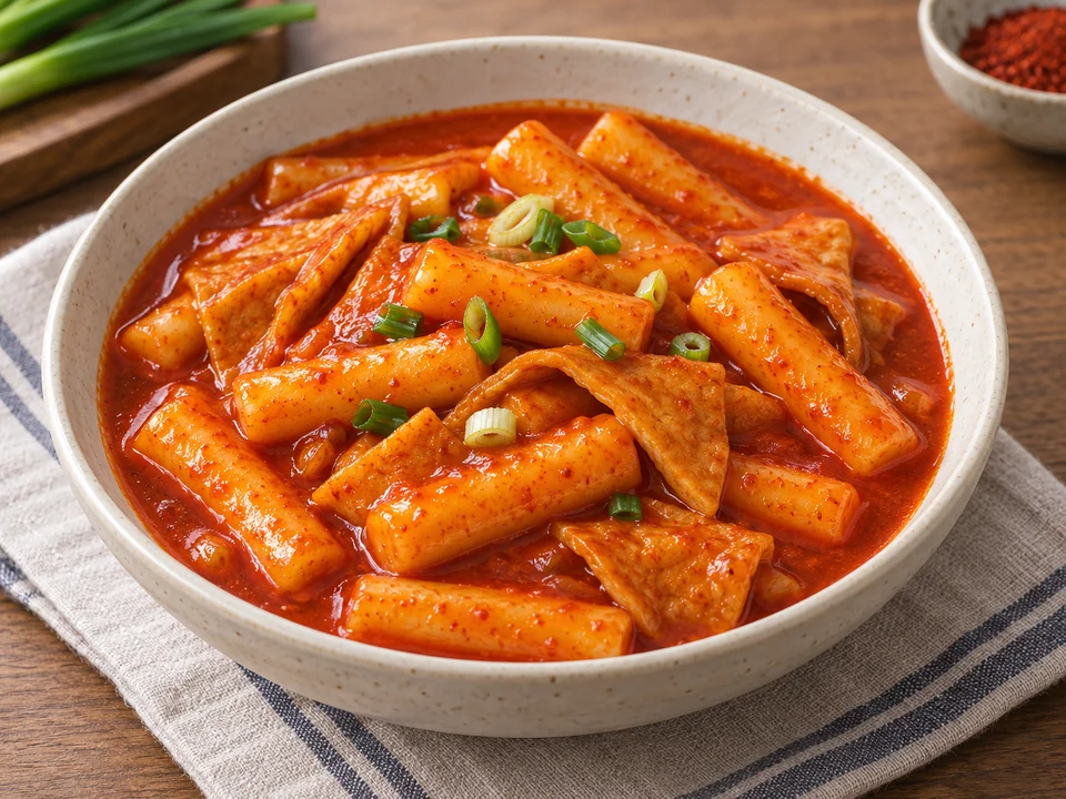 떡볶이 — Spicy rice cakes — the most popular Korean street food