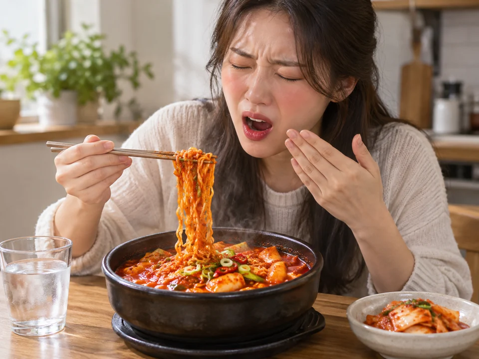 맵다 — Spicy / hot (of food) — 너무 매워요! = Too spicy!