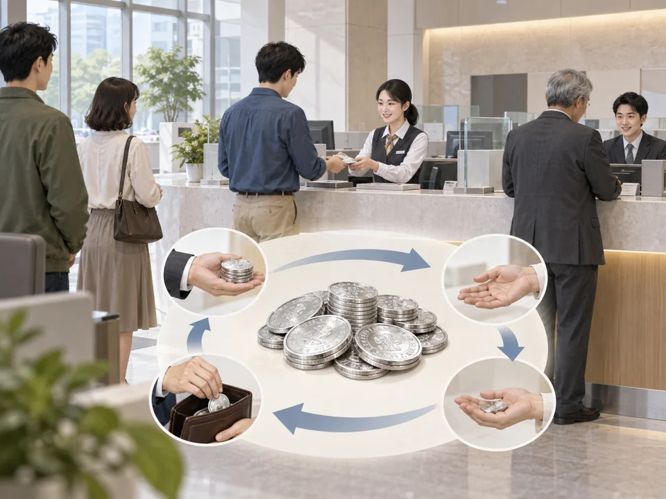 은행 — Bank — 은 (silver) + 행 (circulate) = where silver circulates