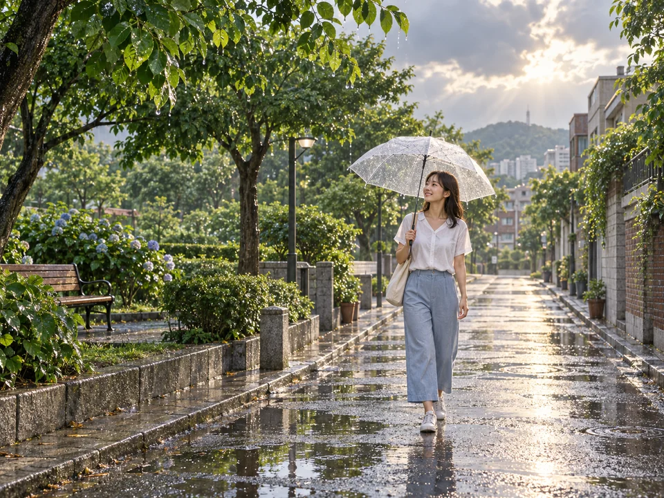 여름 — Summer — hot and humid with the monsoon (장마) season