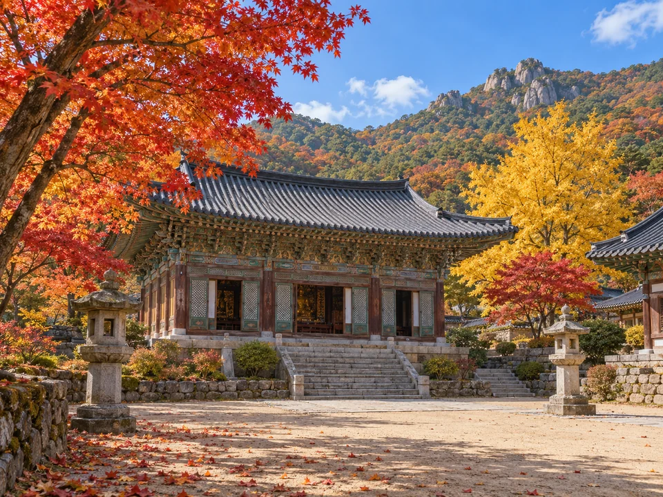 가을 — Autumn / fall — crisp weather; stunning foliage at temples