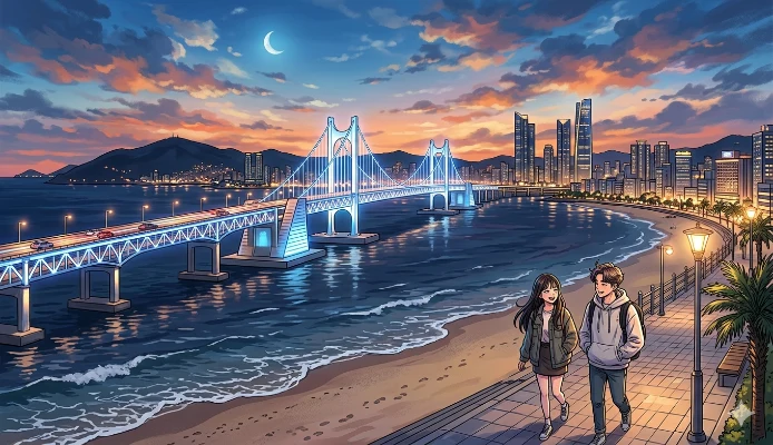 Busan seascape with Gwangan Bridge