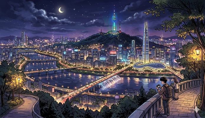 Seoul city skyline at night